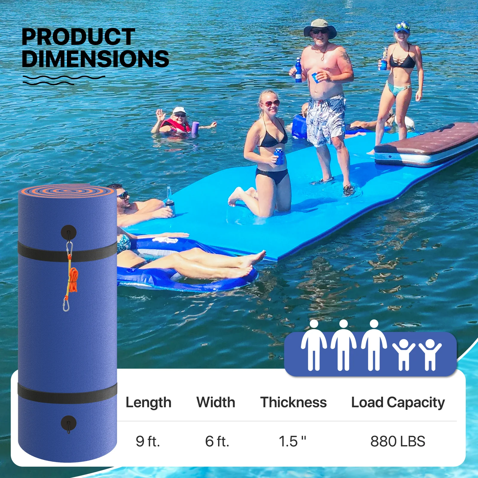 MADOG Water Floating Mat Foam Pad, 9x6FT Bouncy Tear-Resistant XPE Foam