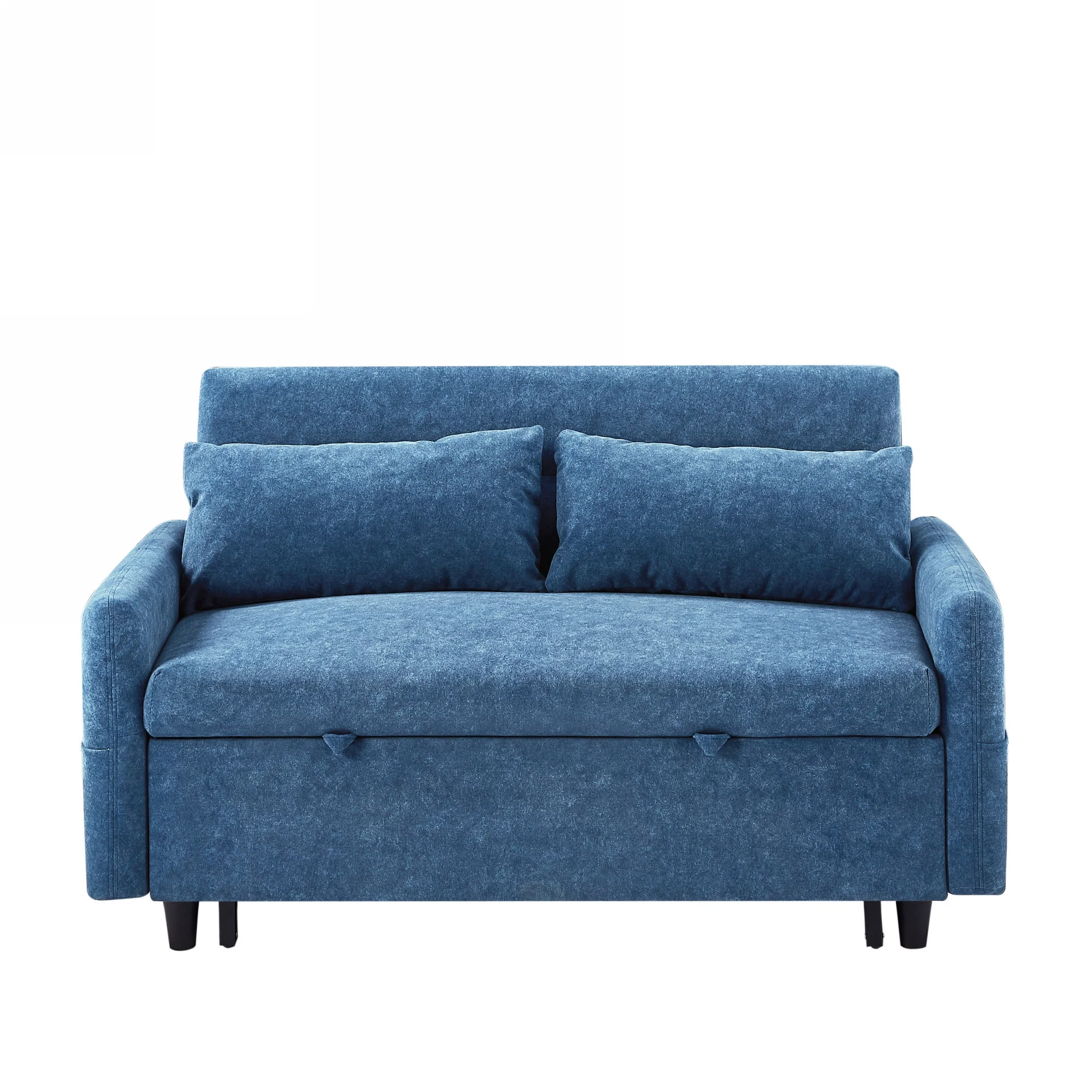 Churanty 55.1" Pull Out Sleep Sofa Bed Loveseats Sofa Couch with Adjsutable Backrest, Storage Pockets, 2 Soft Pillows for Living Room, Bedroom