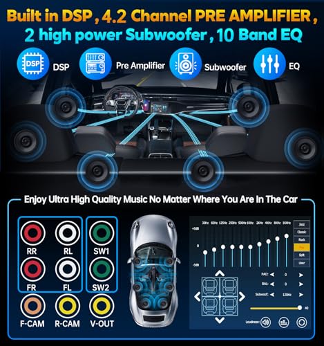 PLZ 7" Wireless Double Din Car Stereo Apple Car Play Radio Carplay Android Auto QLED Touch Screen, Bluetooth 5.3 Audio Receivers, 1080P Backup Camera