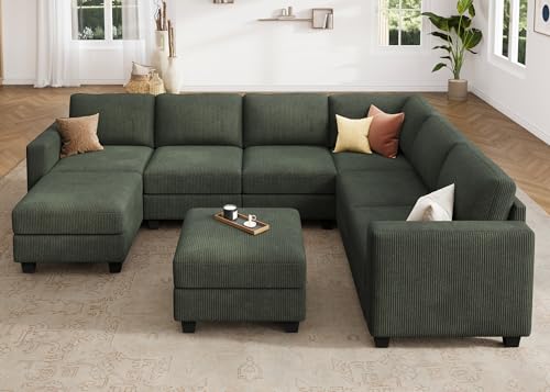 HONBAY Corduroy Modular Sectional Couch with Storage L-Shaped Sectional Couches for Living Room 6 Seater Modular Sofa, Dark Gray