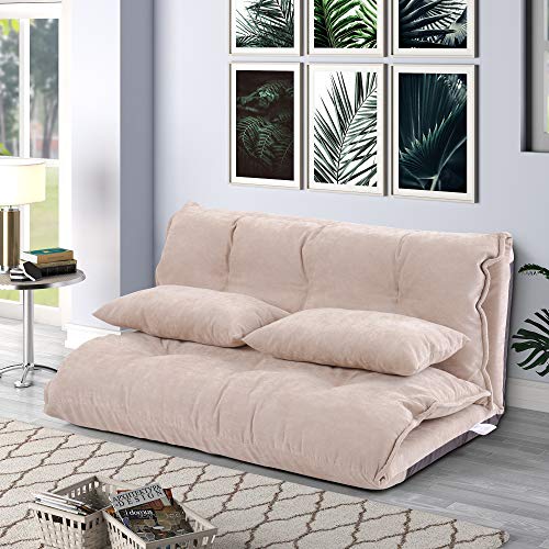 Lazy Floor Sofa Adjustable Folding Futon Sofa Video Gaming Sofa with Two Pillows, Multi-Functional Foldable Sleeper Bed Couch for Adults