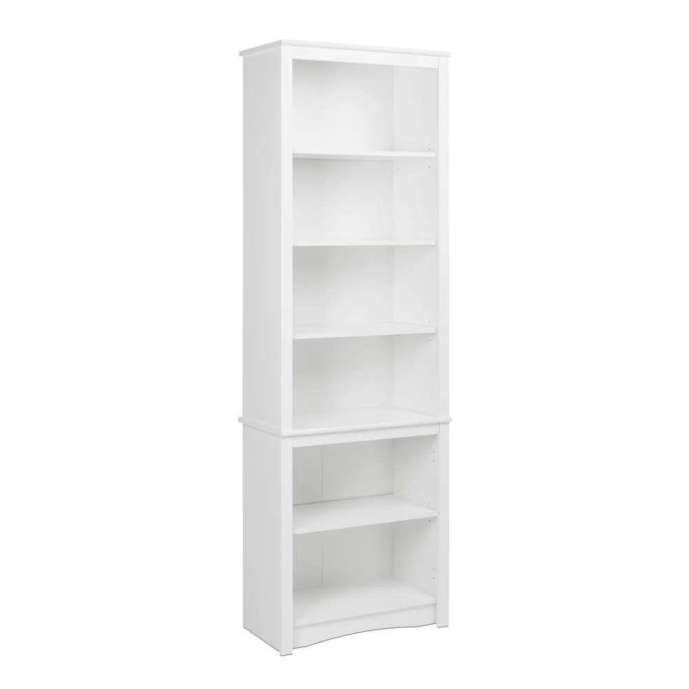 Prepac Home Office Modern 80" Tall Bookcase with Adjustable Shelves, White