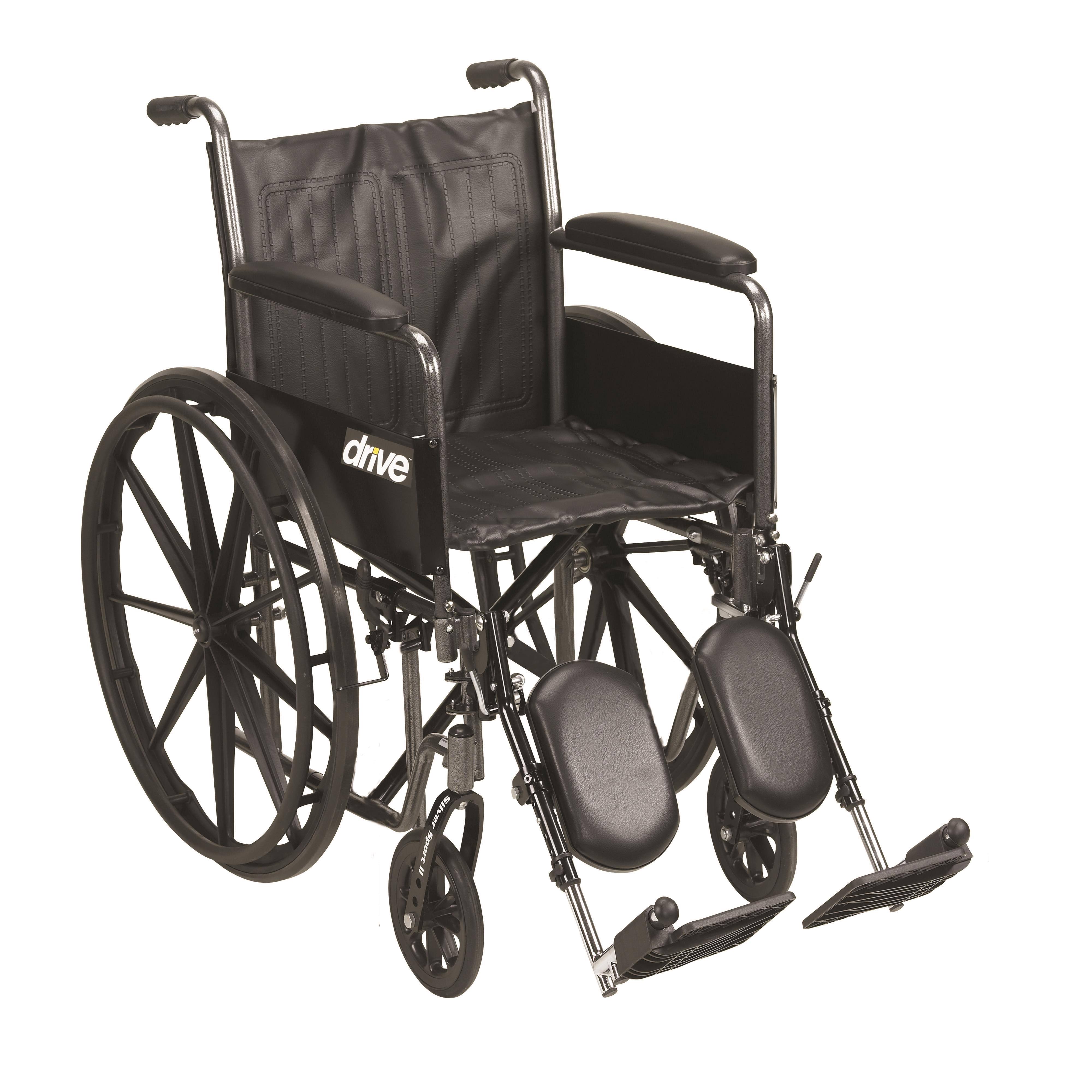 Drive Medical Silver Sport 2 Wheelchair Detachable Full Arms Elevating Leg Rests 16x22 Seat