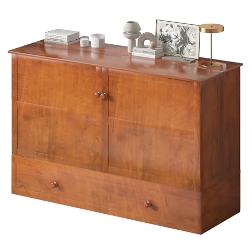 Mjkone Murphy Bed Cabinet, Murphy Bed with Large Storage Drawers，Murphy Bed Queen with Built-in Charging Station, Chest Bed with Mattress