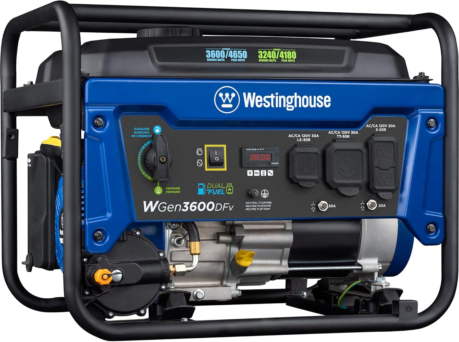 Westinghouse WGen3600 Portable Generator 3600 Rated Watts and 4650 Peak Watts, RV Ready, Gas Powered, CARB Compliant
