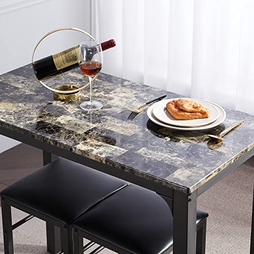 VECELO Kitchen Dining Room Table Set with 2 Chairs for Small Space, Apartment,Metal Steel Frame