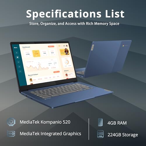 Lenovo IdeaPad Slim 3 Chromebook, 14&Prime; FHD IPS Anti-Glare Touchscreen, MediaTek Kompanio 520, 4GB LPDDR4X
