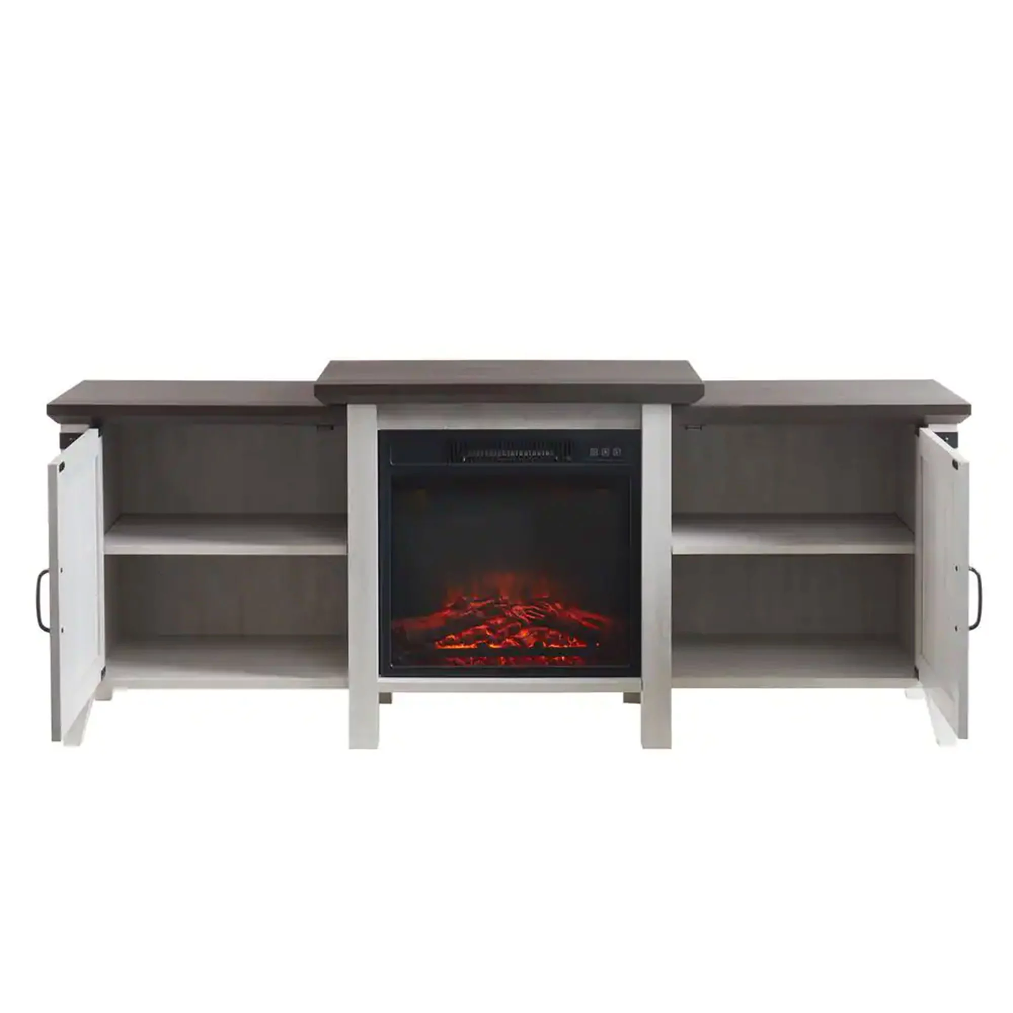 Edyo Living Freestanding Wooden Electric Fireplace TV Stand Console, Grey