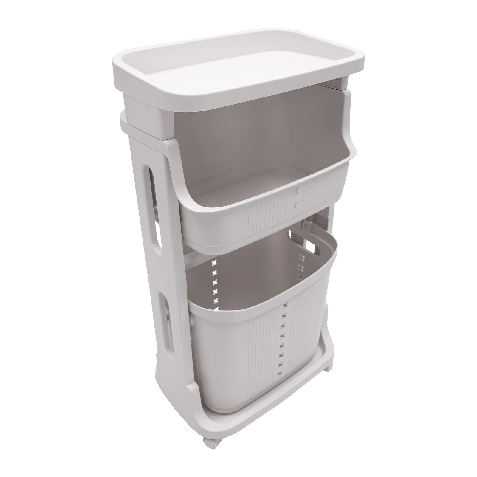 3-Tier Portable Laundry Basket Laundry Hamper Freestanding Rolling Storage Cart W/4 Universal Wheels Dirty Clothes Storage Basket White Organizer
