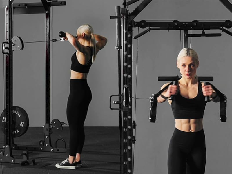 Mikolo Power Cage, Power Rack with Cable Crossover System, 1500LBS Squat Rack with LAT Pull Down System