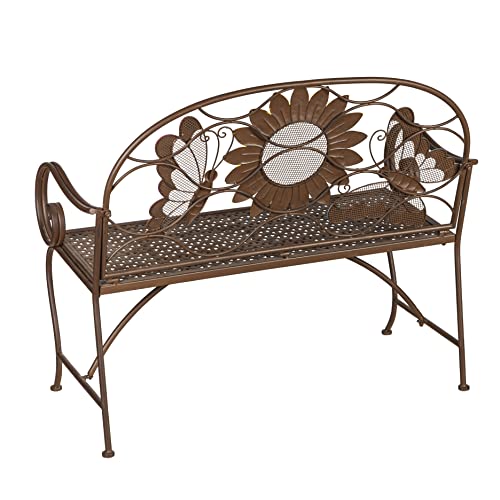 Evergreen Garden Sunflower Garden Bench Outdoors & Indoors | Cast Iron Metal Patio Bench | Outdoor Seating Furniture | Seats for Park, Porch, Deck
