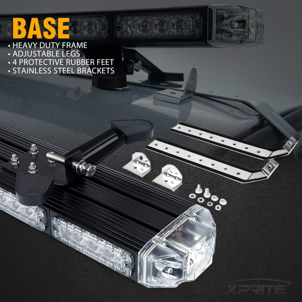 Xprite 48" Traffic Advisor White Amber Emergency Strobe Light Bar High Intensity LED Rooftop Warning Security Caution Lightbar w/Adjustable Brackets