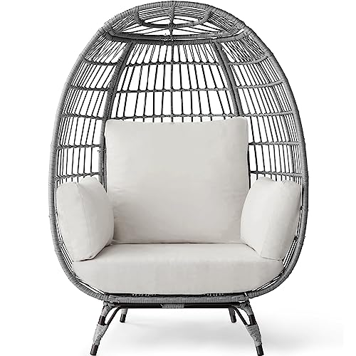 Best Choice Products Wicker Egg Chair, Oversized Indoor Outdoor Lounger for Patio, Backyard, Living Room w/ 4 Cushions, Steel Frame, 440lb Capacity