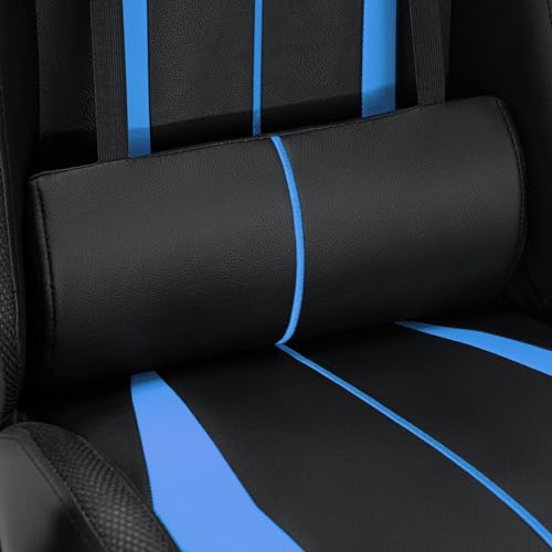 HOFFREE RGB Gaming Chair with Speakers Massage Computer Gaming Chair with LED Lights and Footrest High Back Video Game Chair for Adults Blue and Black