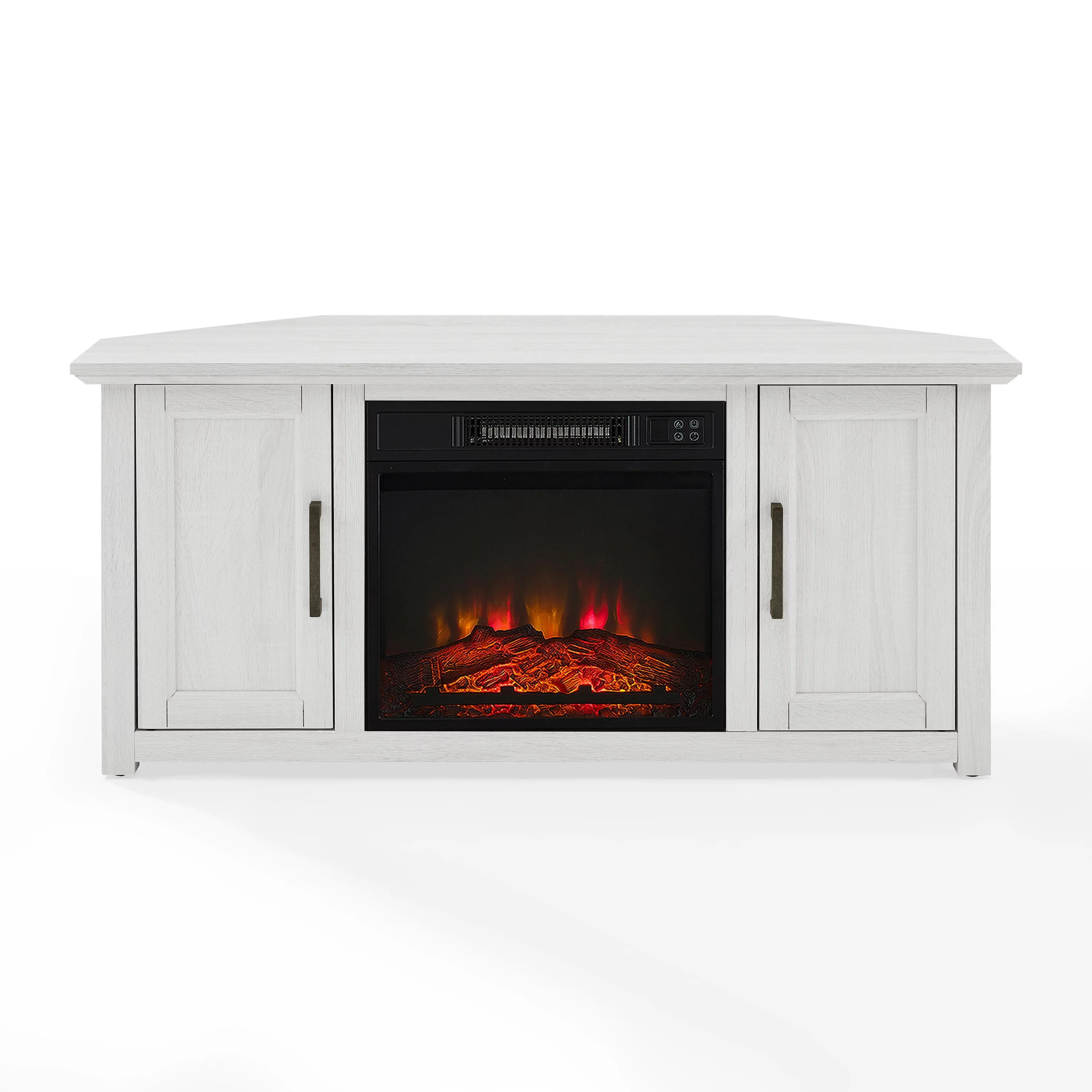Crosley Furniture Camden 48"Wood Corner TV Stand with Fireplace in Whitewash