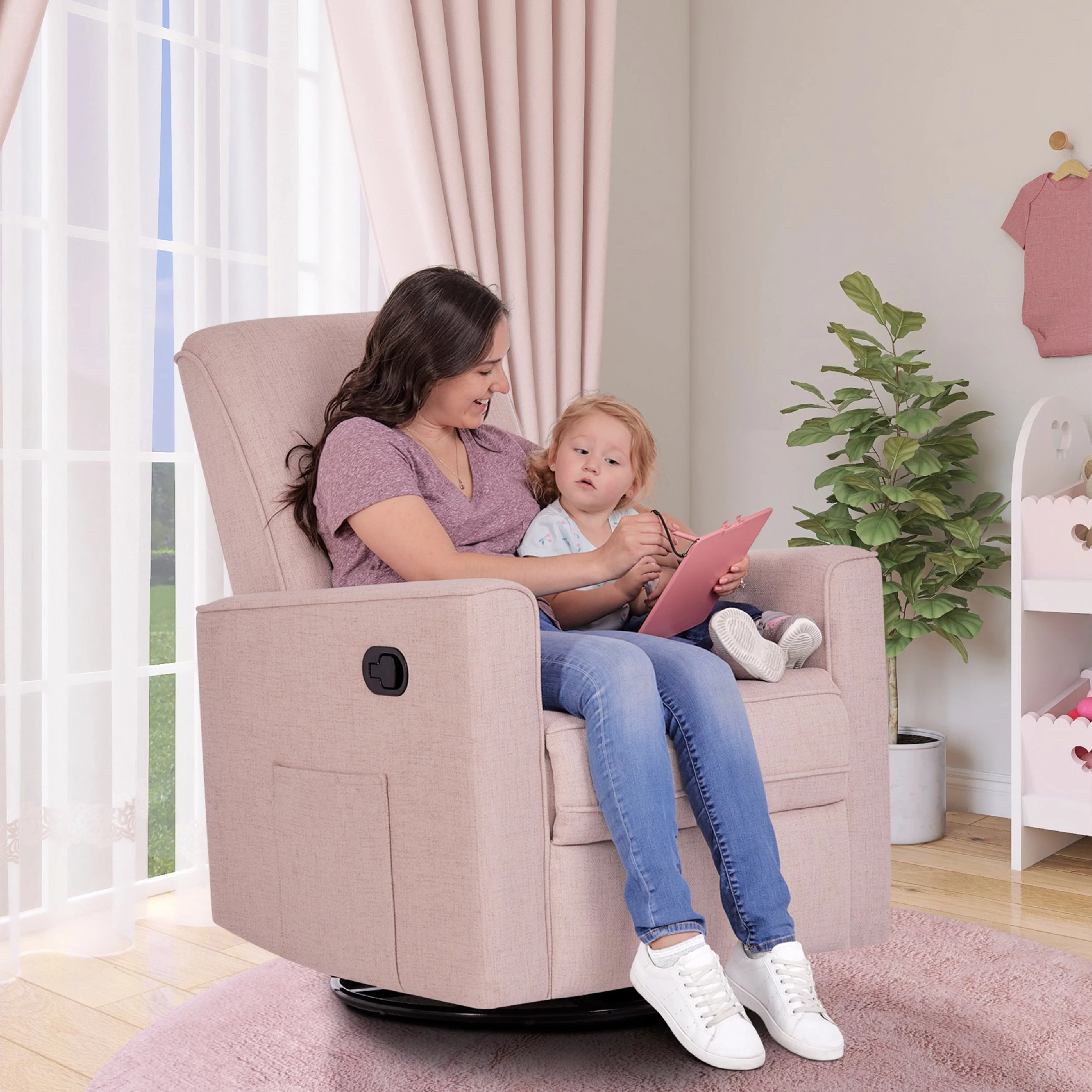 Evolur Raleigh Glider Recliner Rose with High Backrest Support, Durable Polyester Fabric
