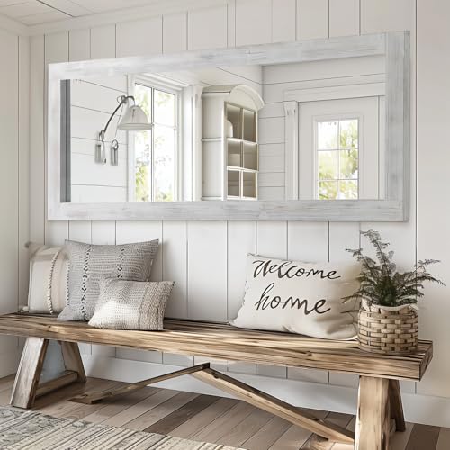 MELOMOIR Rustic Farmhouse Full Length Mirror, 64"x21" Wood Frame Floor Mirror, Free Standing Mirror Leaning Hanging Mirror