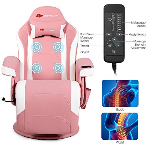 Goplus Massage Gaming Chair, Racing Style Gaming Recliner w/Adjustable Backrest and Footrest