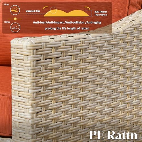 Wicker Patio Furniture Set,8 Pieces Modern Outdoor Conversation Set Sectional Sofa with Cushion and Ottomans for Garden, Poolside, Backyard