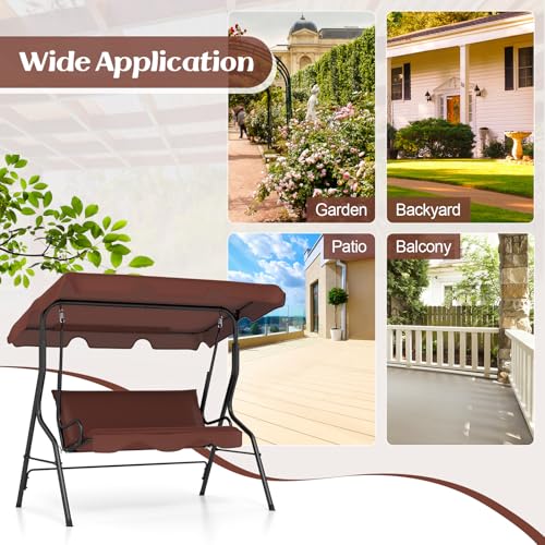 Tangkula 3 Person Porch Swing, Patio with Removable Cushion & Powder-Coated Steel Frame, Outdoor Swing with Canopy for Porch, Backyard, Garden
