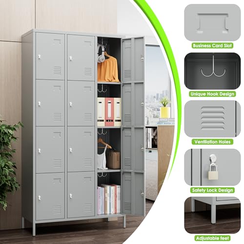 6 Door Metal Storage Locker 18 Hooks,Metal Locker for Employees with Lock for School Garage Office Gym Bedroom,Assembly Required