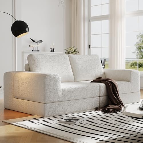Cloud Modular Sectional Sofa, DIY Combination Modular Couch for Living Room, Unique Knitted Fabric Love Seat Couches with 2 Pillows
