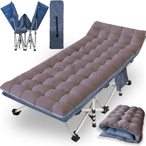 2 Pack Camping Cot with Mattress Comfortable Cot Bed Folding Cot Heavy Duty Cots for Sleeping with Carry Bag for Adults Kids Guest Bed Outdoor Indoor