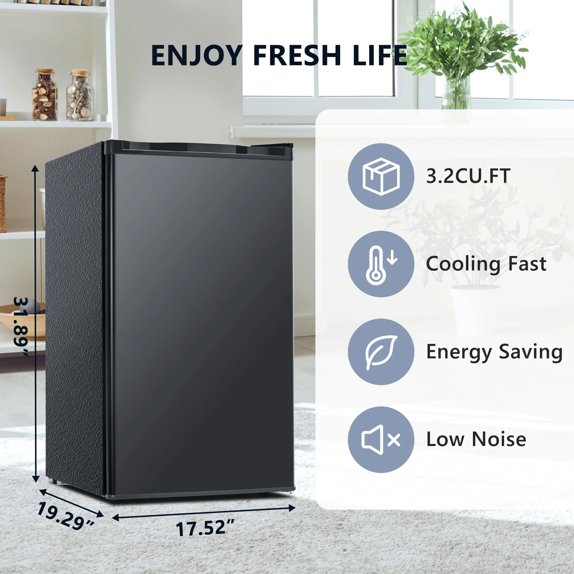 Simzlife 3.2 Cu.ft Mini Fridge with Freezer, Compact Design with Single Door, 19.3 in D, 31.9 in H - Curated Treasures Market