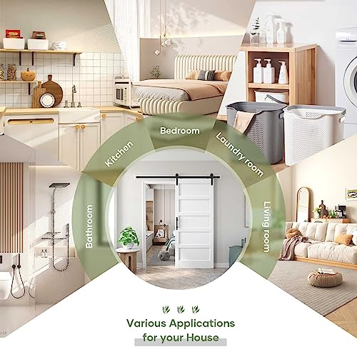 Fredbeck Double 21inx84in White Barn Door and 7FT Sliding Barn Door Hardware Kit Included,Solid,MDF, PVC Surface,DIY Assembly,5-Panel