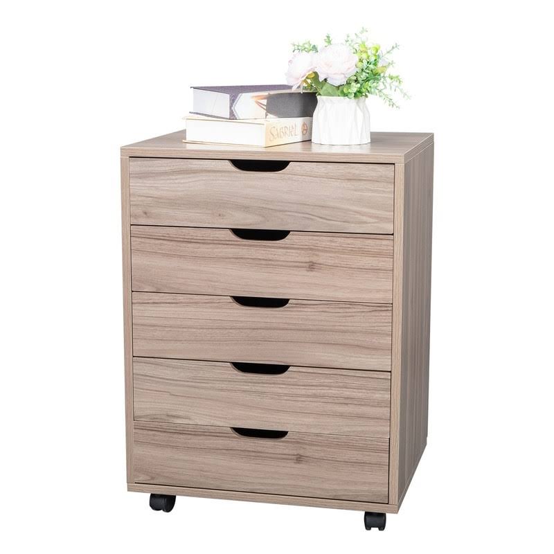 Five Drawers MDF with PVC Wooden File Cabinet Brown