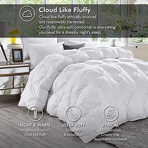 Luxurious Goose Down Feather Fiber Comforter Queen Size All-Season Duvet Insert, Premium Baffle Box, 100% Egyptian Cotton Cover