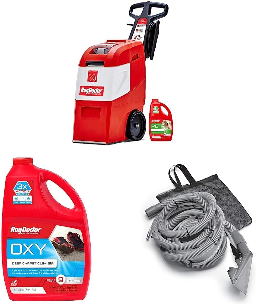 Rug Doctor Mighty Pro X3 Commercial Carpet Cleaner – Large Red Pet Pack & Triple-Action Oxy Carpet Cleaner & Universal Attachment for X3 Commercial