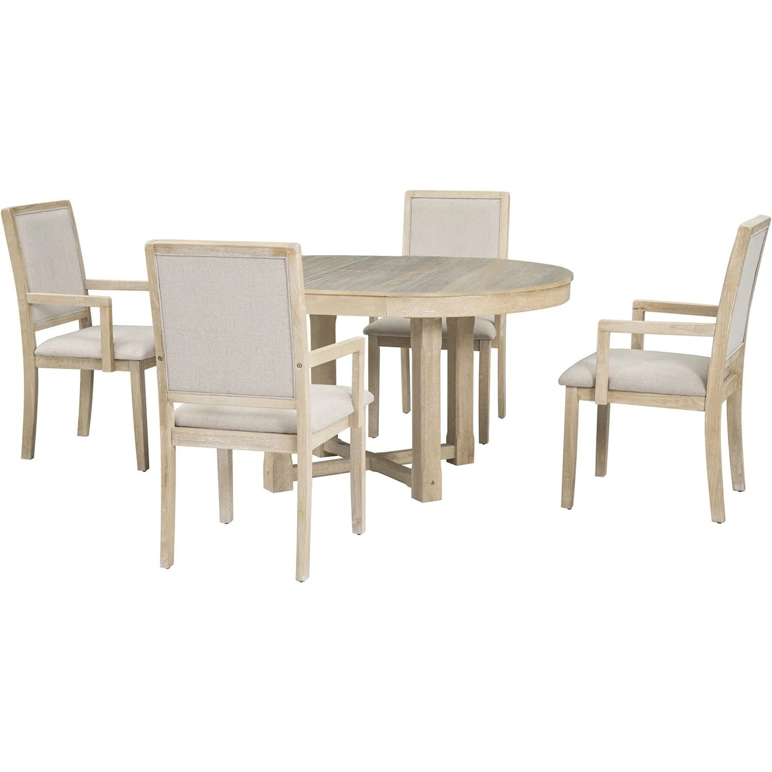 5-Piece Dining Table Set, Extendable Butterfly Leaf Wood Dining Table Natural Wood Wash