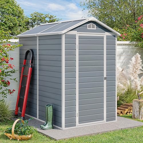 Gizoon 6x4 FT Outdoor Storage Shed with Floor, Resin Garden Tool Shed with Lockable Doors, Window, Vents, Reinforced Steel Frame