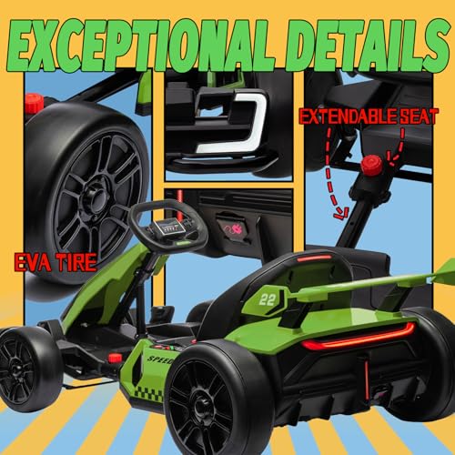 KerryYoo K61 Go Kart Electric Drift Kart Car with Length Adjustable Seat, 24V Outdoor Ride on Toy with 4 Speed Mode