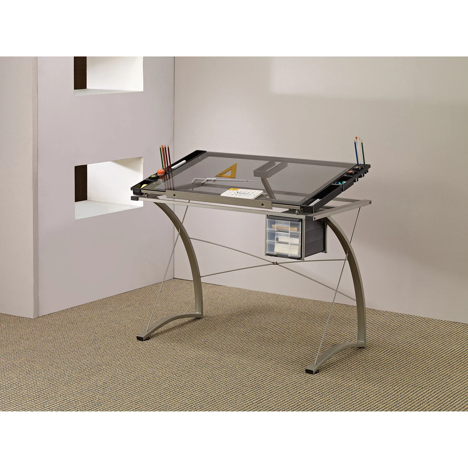 Melo Drafting Desk with 3-drawer Champagne