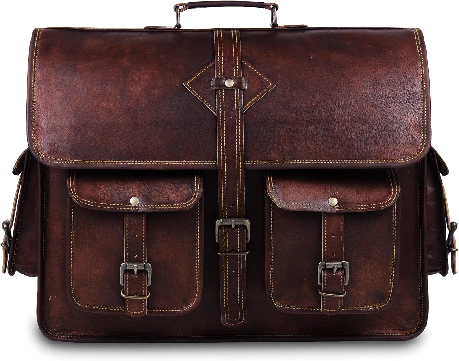 Vintage Leather Laptop Bag for Men Full Grain Large Leather Messenger bag for men 18 inches with rustic look Best leather briefcase by Hulsh