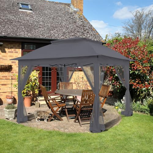 COOS BAY 11x11 Pop Up Instant Gazebo Tent with Mosquito Netting Outdoor Canopy Shelter with 121 Square Feet of Shade (Beige)