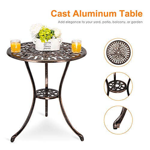 HOMEFUN Bistro Table and Chairs Set of 2 Outdoor 3 Piece Patio Set, Rose Pattern Cast Aluminum Bistro for Garden Balcony