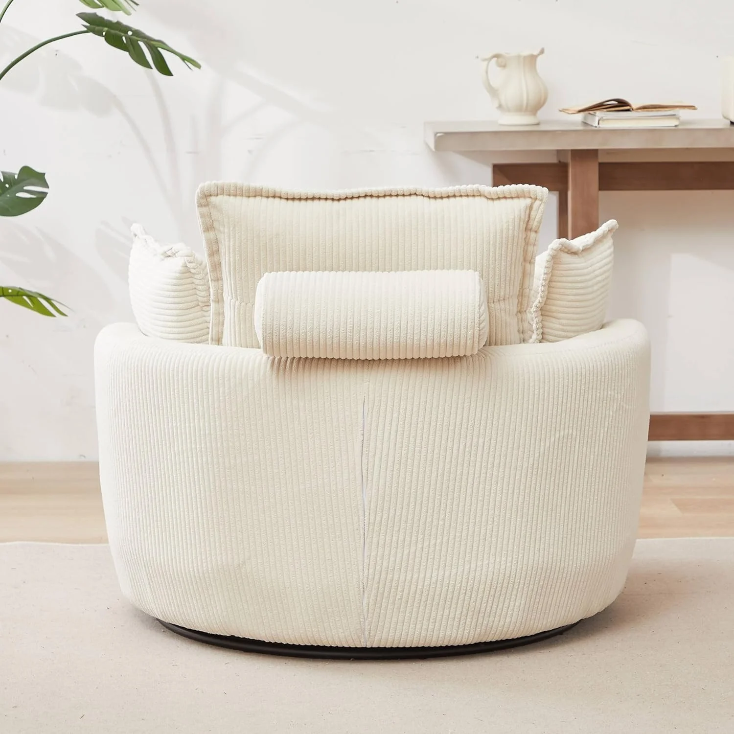 Tabaray Tufted Upholstered Swivel Accent Chair, Corduroy Fabric Single Barrel Chair with Ottoman, Comfy Cloud Chair for Living Room, Bed Room