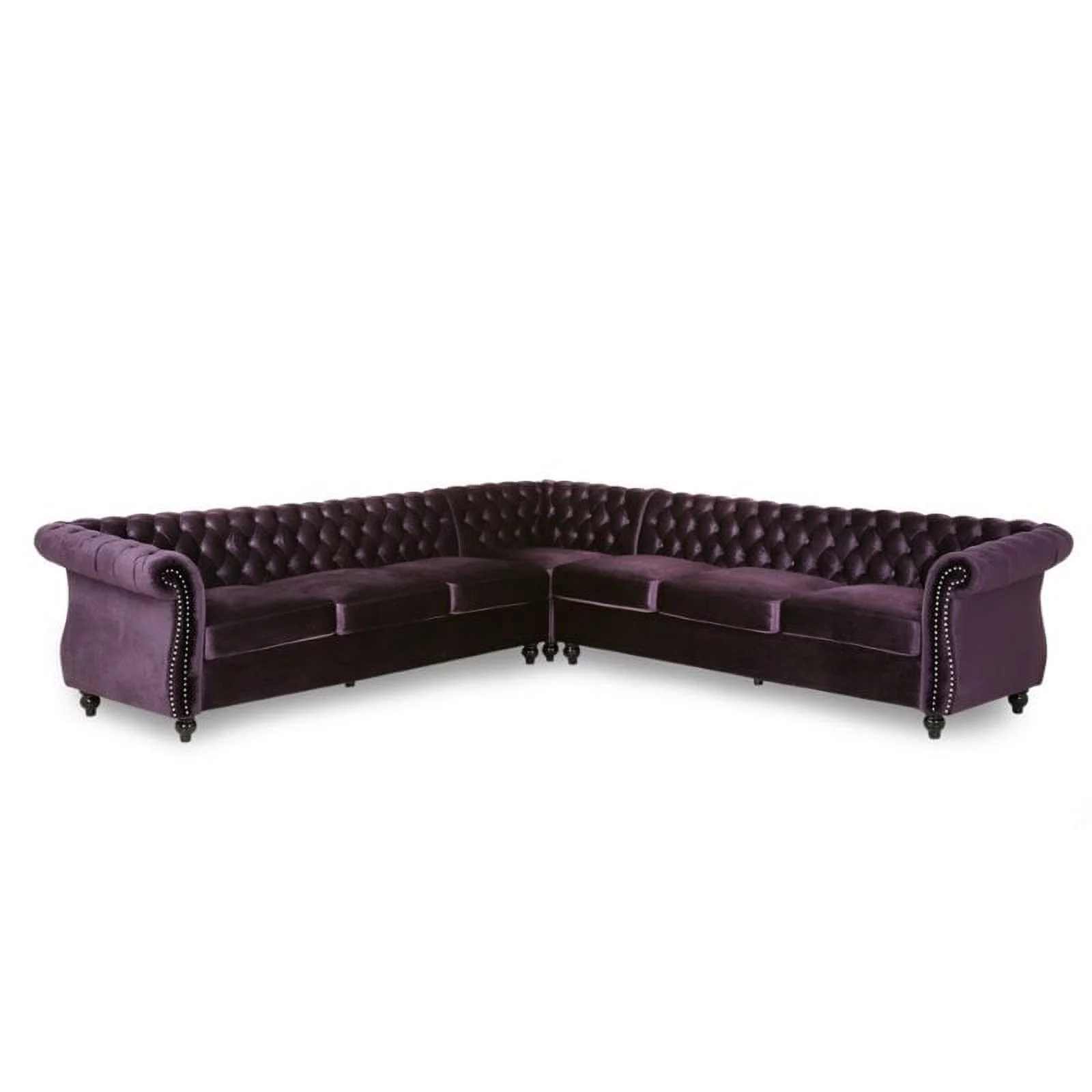Pemberly Row 7 Seat Velvet Tufted Chesterfield Sectional in Blackberry