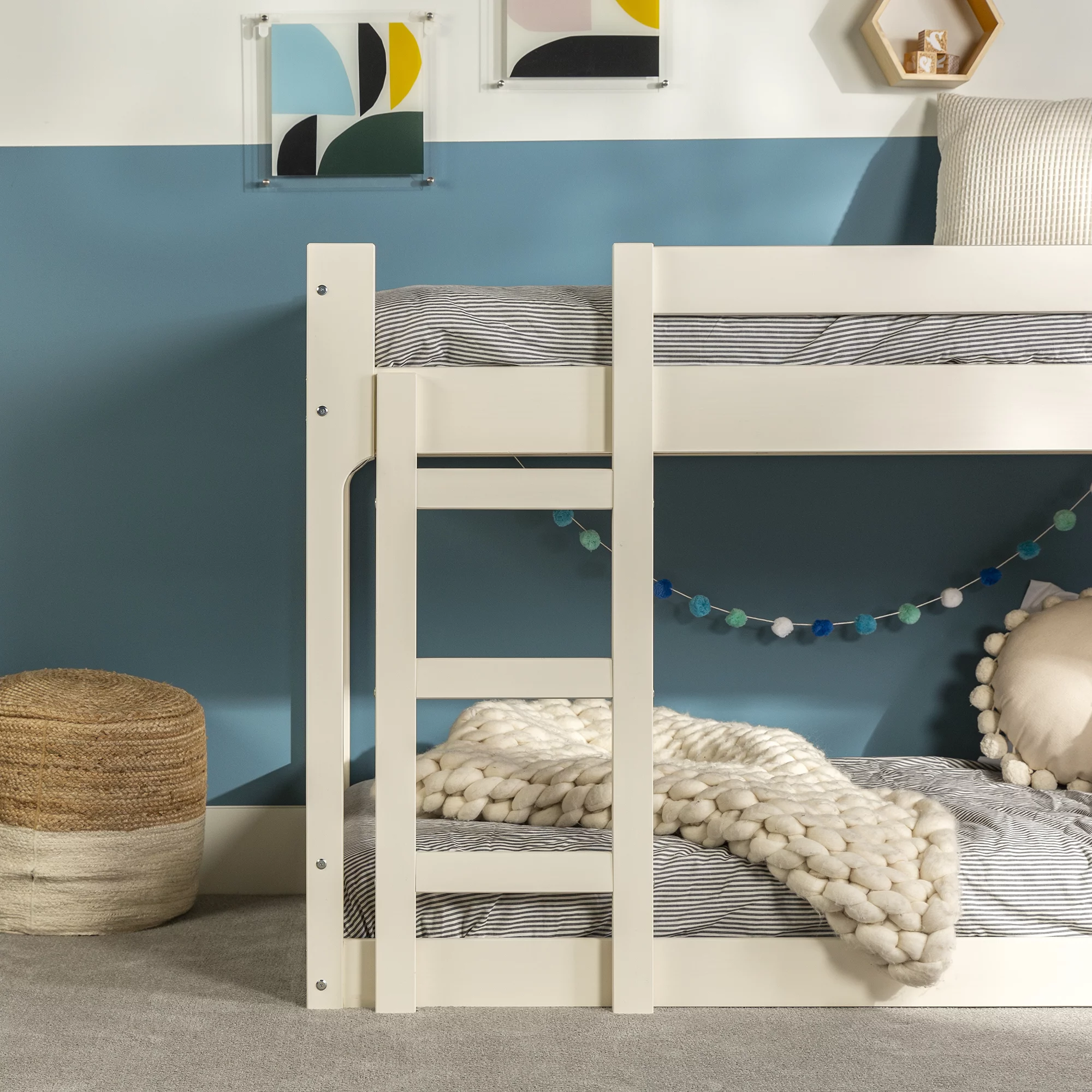 Walker Edison Modern Twin Over Twin Youth Bunk Bed, White