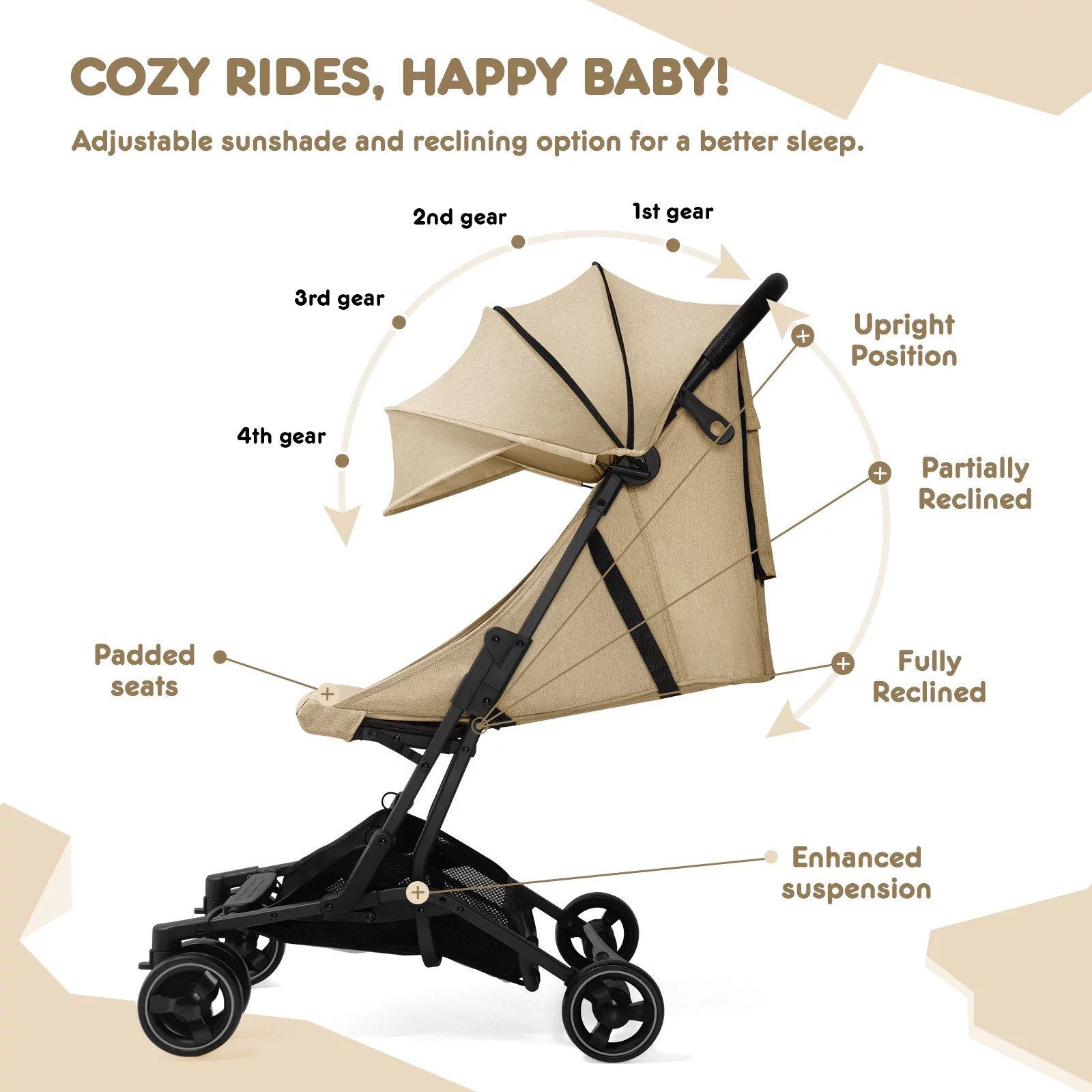 HARPPA Lightweight Travel Stroller, Compact Umbrella Stroller for Babies, Easy Folding, Black
