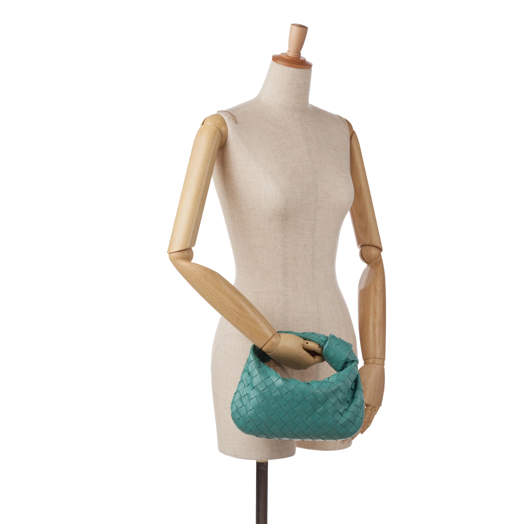 Pre-Owned Authenticated Bottega Veneta Mini Intrecciato Jodie Calf Leather Blue Handbag Top HandleBag Unisex (Good)