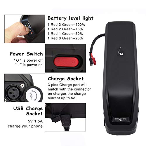 Yasco 48v/52v/36v 13Ah/17.5Ah/20Ah Ebike Battery for 500w/750w/1000w/1200w/1500w Adult Electric Bike Conversion Kit Removable Large Capacity Lithium