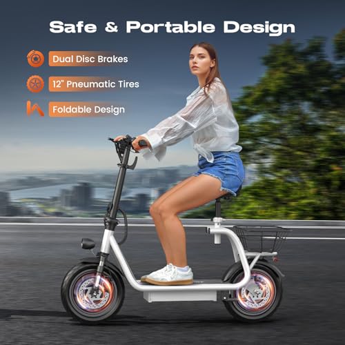 Caroma Peak 500W/800W/1200W Electric Scooter with Seat, LED Display & up to 30Miles