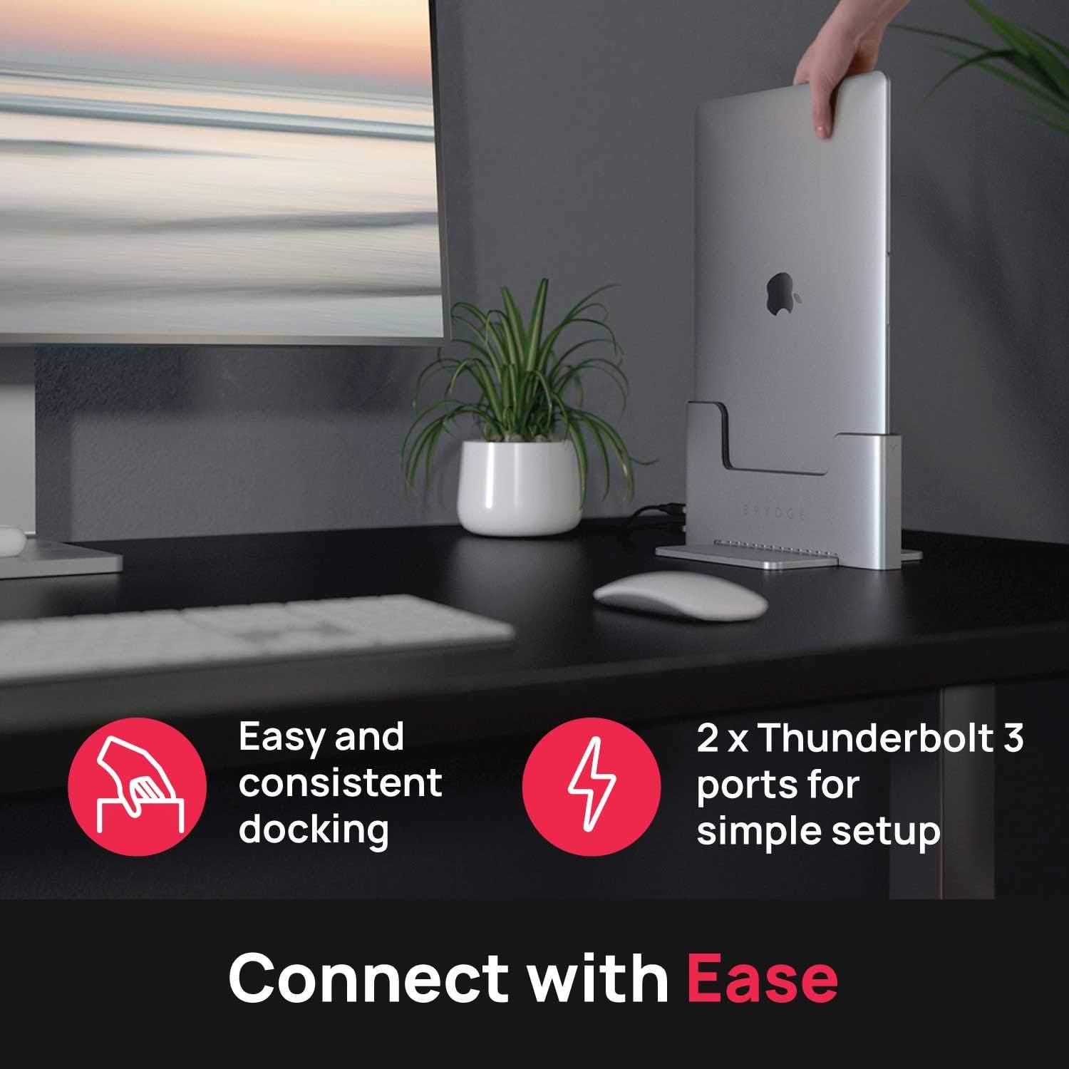 Brydge Space-Saving Laptop Stand | Vertical Docking Station | Compatible with 13-inch MacBook Air (2021-2018) | 2 x Thunderbolt 3 Ports | (Space Gray)