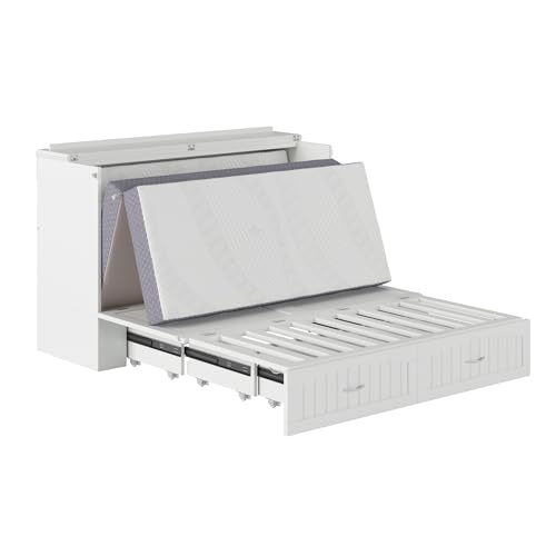 AFI Southampton Queen Murphy Bed Chest with Mattress, Storage, and Built-in Charger in Grey