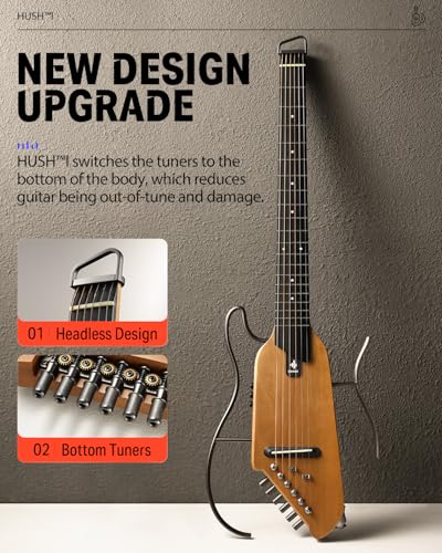 Donner HUSH I Guitar For Travel - Portable Ultra-Light and Quiet Performance Headless Acoustic-Electric Guitar, Mahogany Body with Removable Frames