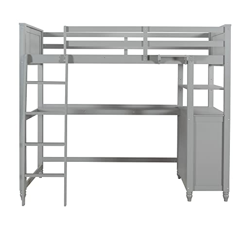 Harper & Bright Designs Full Loft Bed with Desk and Wardrobe,Solid Wood Loft Bed Frame Full with Storage Drawers for Kids Teens Adults